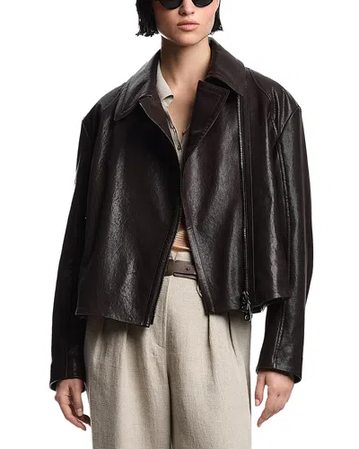 Emporio Armani Leather Biker Jacket In Black