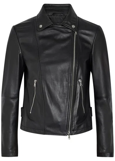 Emporio Armani Leather Biker Jacket In Black