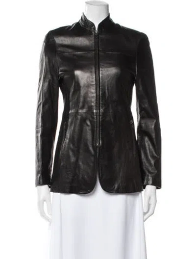 Pre-owned Emporio Armani Leather Biker Jacket In Black