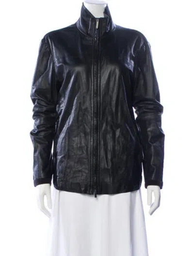 Pre-owned Emporio Armani Leather Biker Jacket In Blue