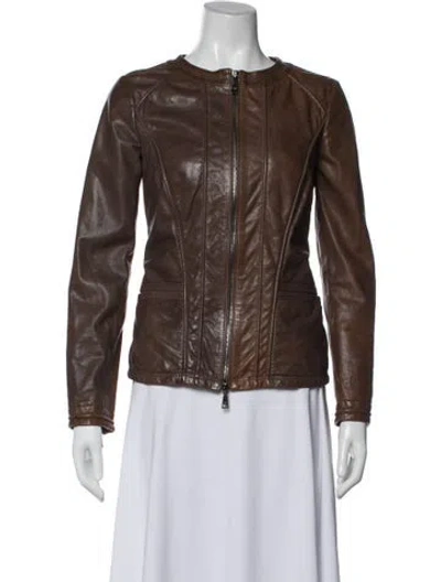 Pre-owned Emporio Armani Leather Biker Jacket In Brown