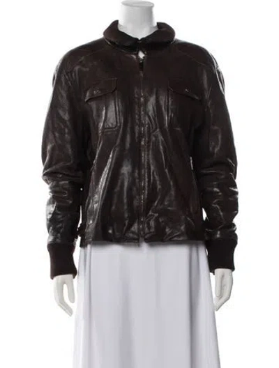 Pre-owned Emporio Armani Leather Biker Jacket In Brown