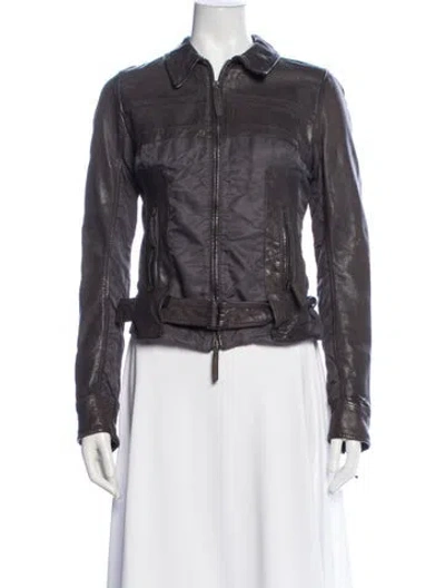 Pre-owned Emporio Armani Leather Biker Jacket In Purple