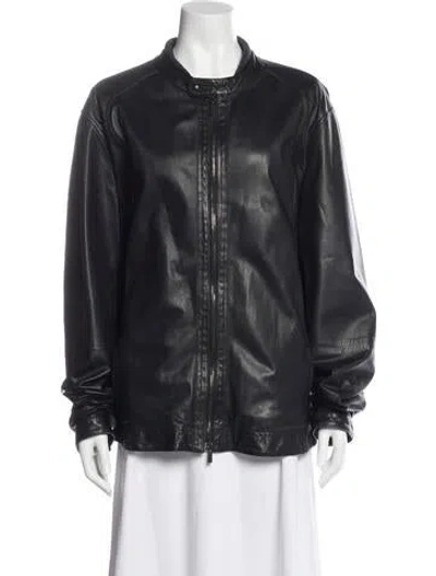 Pre-owned Emporio Armani Leather Bomber Jacket In Black