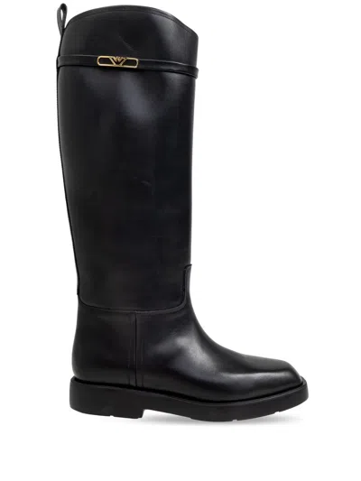 Emporio Armani Leather Boots In Black