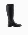 Shop Emporio Armani Leather Boots With Strap And Eagle Plate In Black