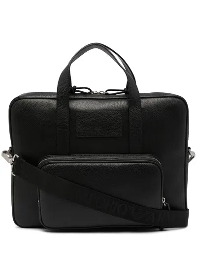 Emporio Armani Leather Briefcase In Black