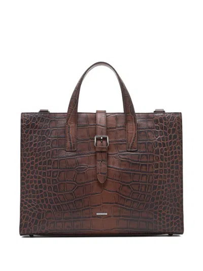 Emporio Armani Leather Briefcase In Brown