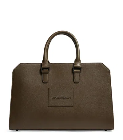 Emporio Armani Leather Briefcase In Multi