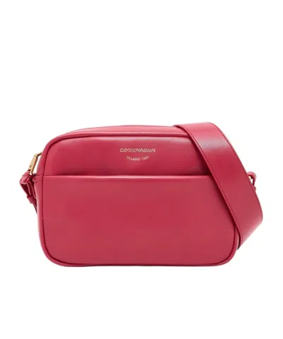 Emporio Armani Leather Camera Case With Shoulder Strap In Red