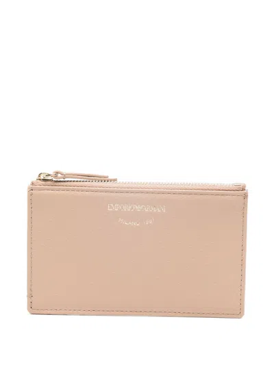 Emporio Armani Leather Card Case In Sand