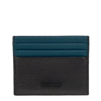 Emporio Armani Leather Card Holder In Blue