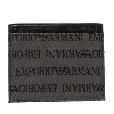 Emporio Armani Leather Card Holder In Grey
