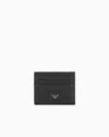 Emporio Armani Leather Card Holder With All-over Embossed Eagle In Black