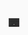 Emporio Armani Leather Card Holder With All-over Embossed Eagle In Black