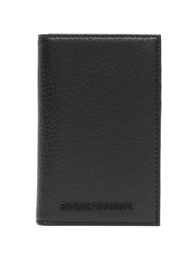 Emporio Armani Leather Credit Card Case In Black