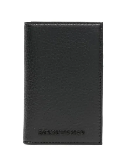 Emporio Armani Leather Credit Card Case In Grey