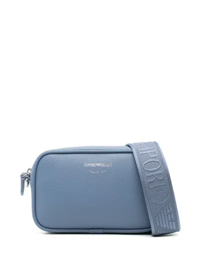 Emporio Armani Leather Cross Body Bag In Blue