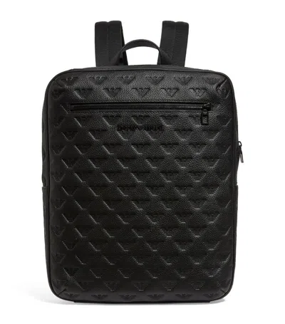 EMPORIO ARMANI LEATHER DEBOSSED-LOGO BACKPACK