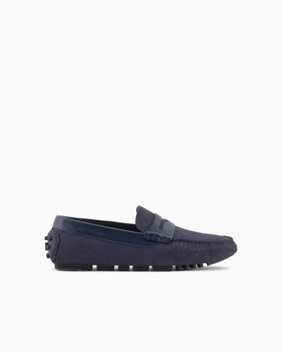 Emporio Armani Leather Driving Loafers With All-over Embossed Pattern In Patterned