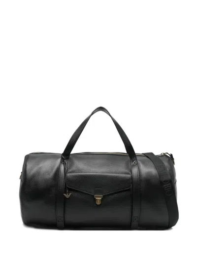 Emporio Armani Leather Duffle Bag In Black
