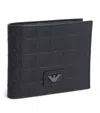 Emporio Armani Leather Eagle Bifold Wallet In Black