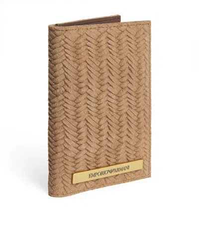 Emporio Armani Leather Embossed Card Holder In Brown