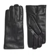 Emporio Armani Leather Embossed Gloves In Grey