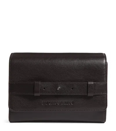 Emporio Armani Leather Embossed Logo Flap Shoulder Bag