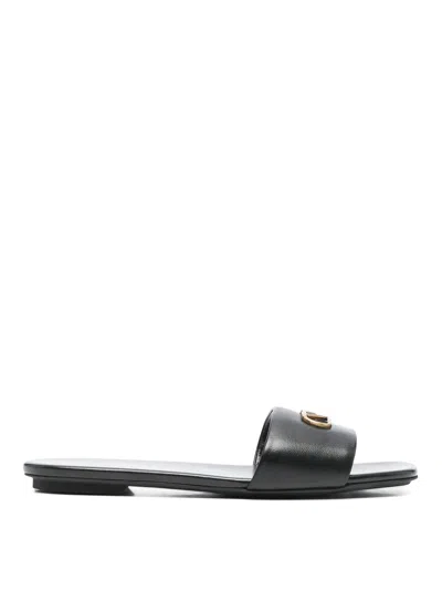 Emporio Armani Leather Flat Sandals In Black