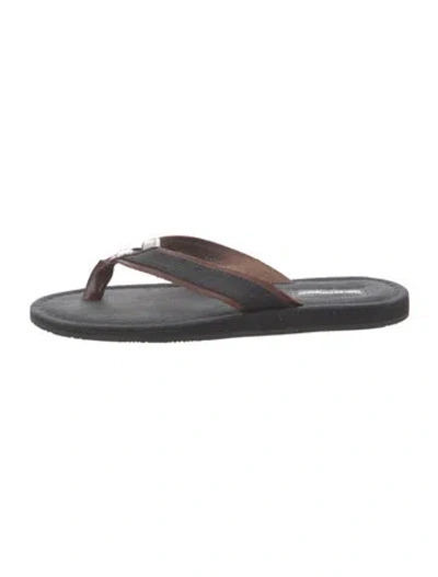 Pre-owned Emporio Armani Leather Graphic Print Flip Flops In Black