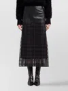 Emporio Armani Polygon Capsule Collection Midi Skirt In Vegetable-tanned Nappa Leather With Laser-cut Perforations In Black