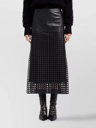 EMPORIO ARMANI LEATHER GRID PATTERN HIGH-WAISTED MIDI SKIRT