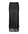 Emporio Armani Polygon Capsule Collection Midi Skirt In Vegetable-tanned Nappa Leather With Laser-cut Perforations In Black