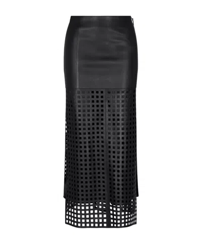 EMPORIO ARMANI LEATHER GRID-PATTERN SKIRT