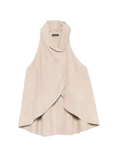 Emporio Armani High Collar Suede Racerback Leather Jacket In Multi