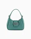 Emporio Armani Leather Hobo Handbag With Eagle Buckle In Green