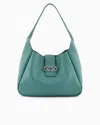 Emporio Armani Leather Hobo Shoulder Bag With Eagle Buckle In Green