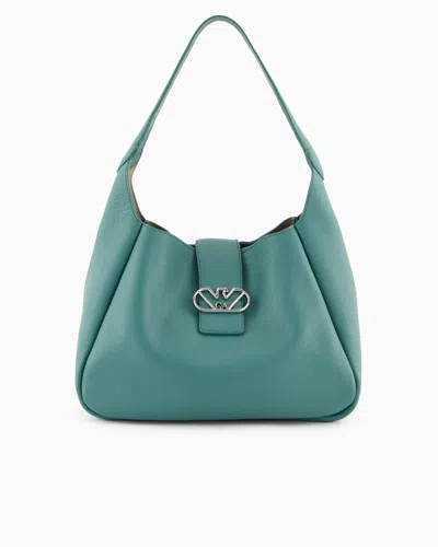 Emporio Armani Leather Hobo Shoulder Bag With Eagle Buckle In Green