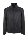 Emporio Armani Leather Jacket With Stand-up Collar In Black