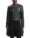 Emporio Armani Cropped Contrast-trim Leather Jacket In Black