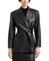 Emporio Armani Polygon Capsule Collection Lambskin Nappa Leather Jacket With Belt In Black
