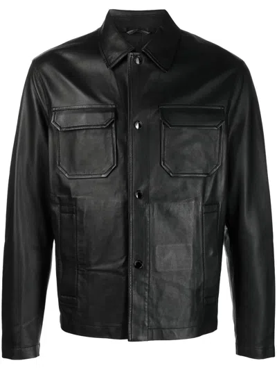 Emporio Armani Leather Jacket In Black