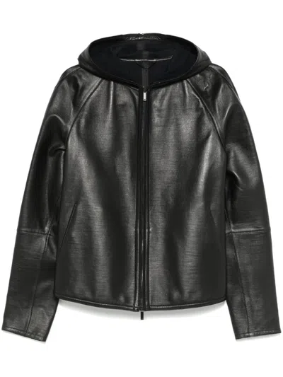 Emporio Armani Leather Jacket In Black