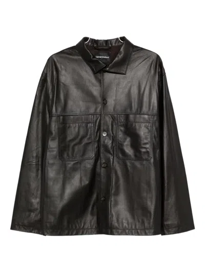 Emporio Armani Leather Jacket In Brown