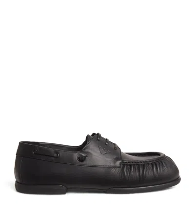 Emporio Armani Leather Lace-up Loafers In Black