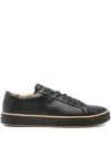Emporio Armani Leather Lace-up Sneakers In Black