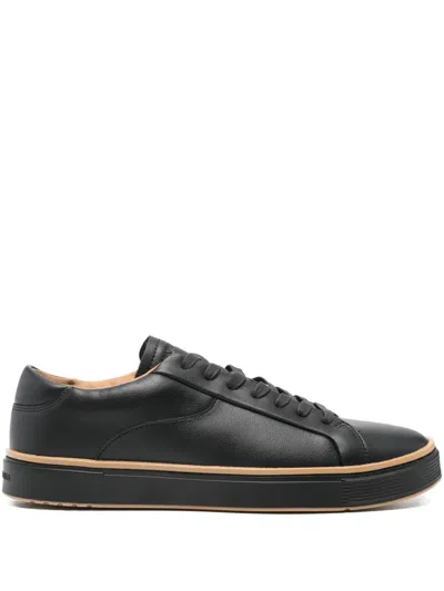 Emporio Armani Leather Lace-up Sneakers In Black