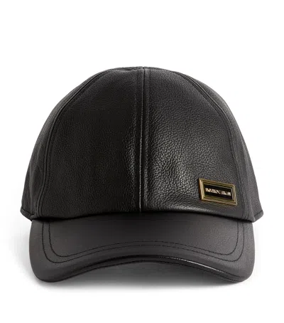 Emporio Armani Leather Logo Baseball Cap In Black