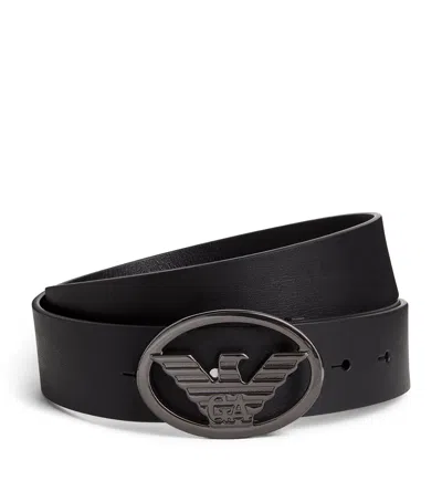 Emporio Armani Leather Logo Belt In Black